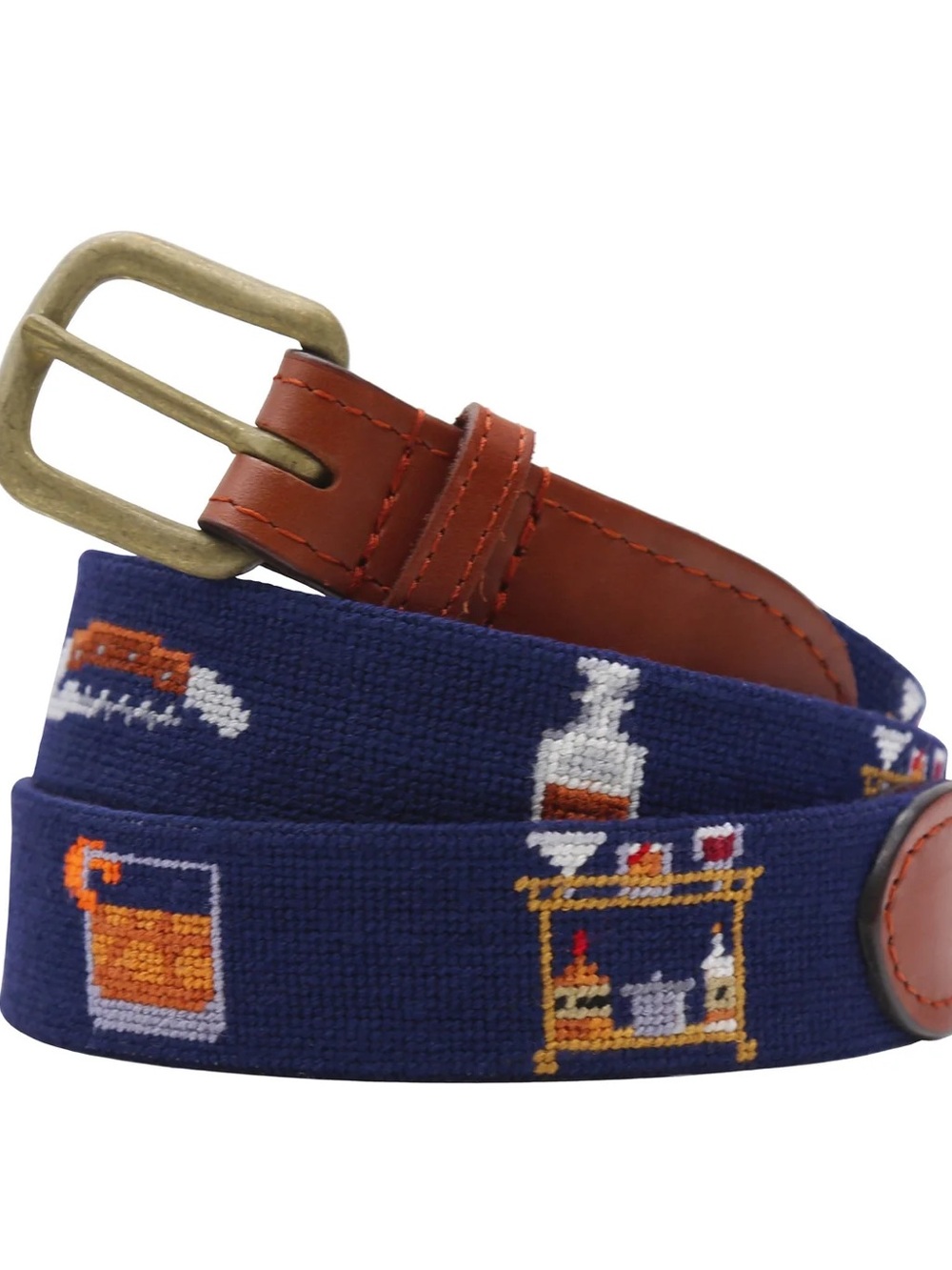 Smathers & Branson Men's Navy Cocktail Motif Needlepoint Belt New